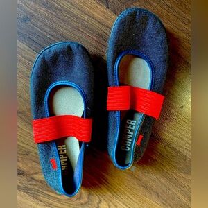 Camper girls slip-on dress shoes in shiny navy blue and
Red